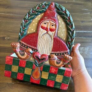 P. Schiffler Midwest Folk Art Santa Card Holder Box 10in Primitive Christmas